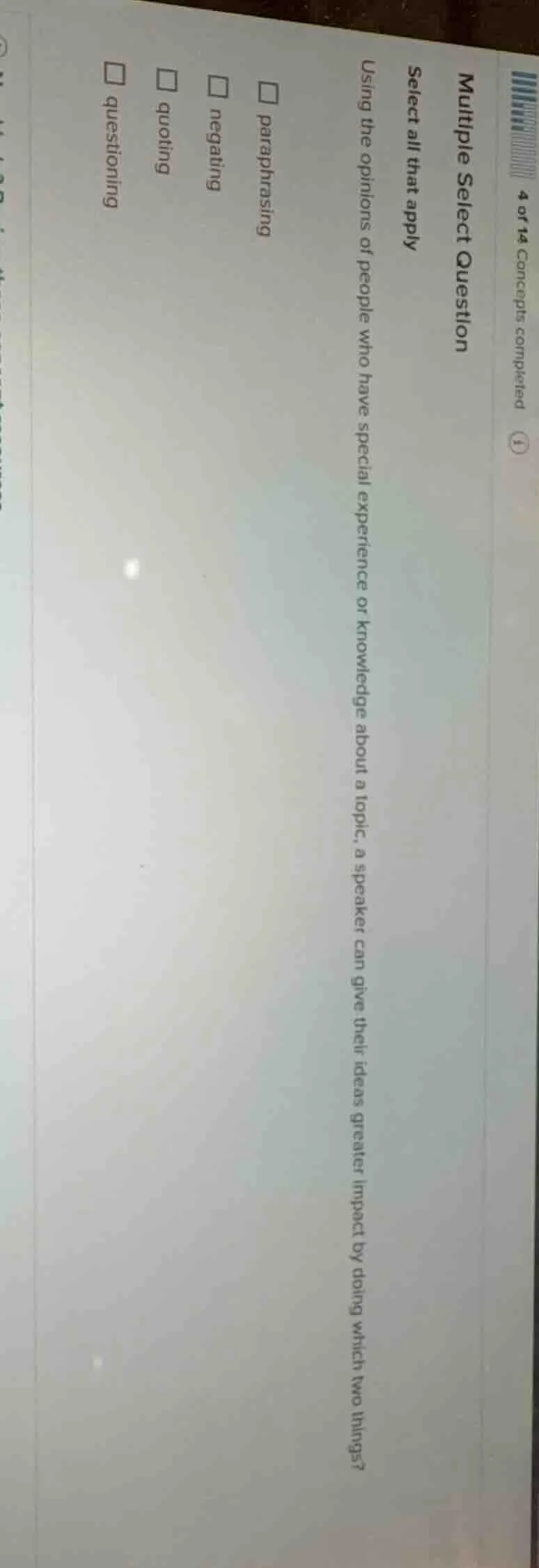 multiple select question select all that apply using the opinions of pe…