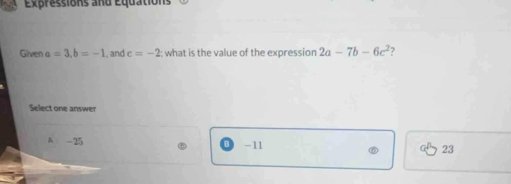 expressions and equations given a = 3, b = -1, and c = -2; what is the …