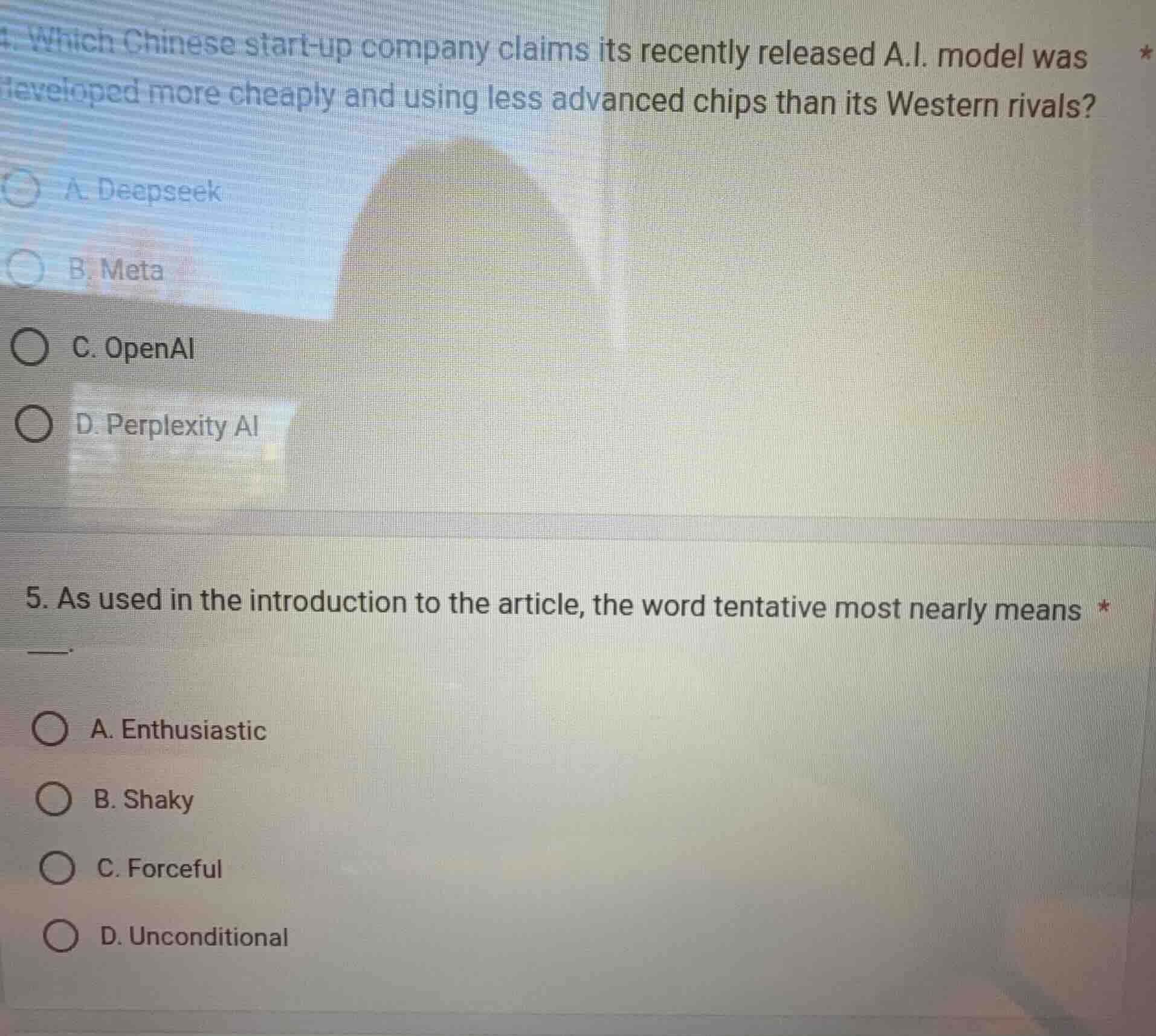 4. which chinese start - up company claims its recently released a.i. m…