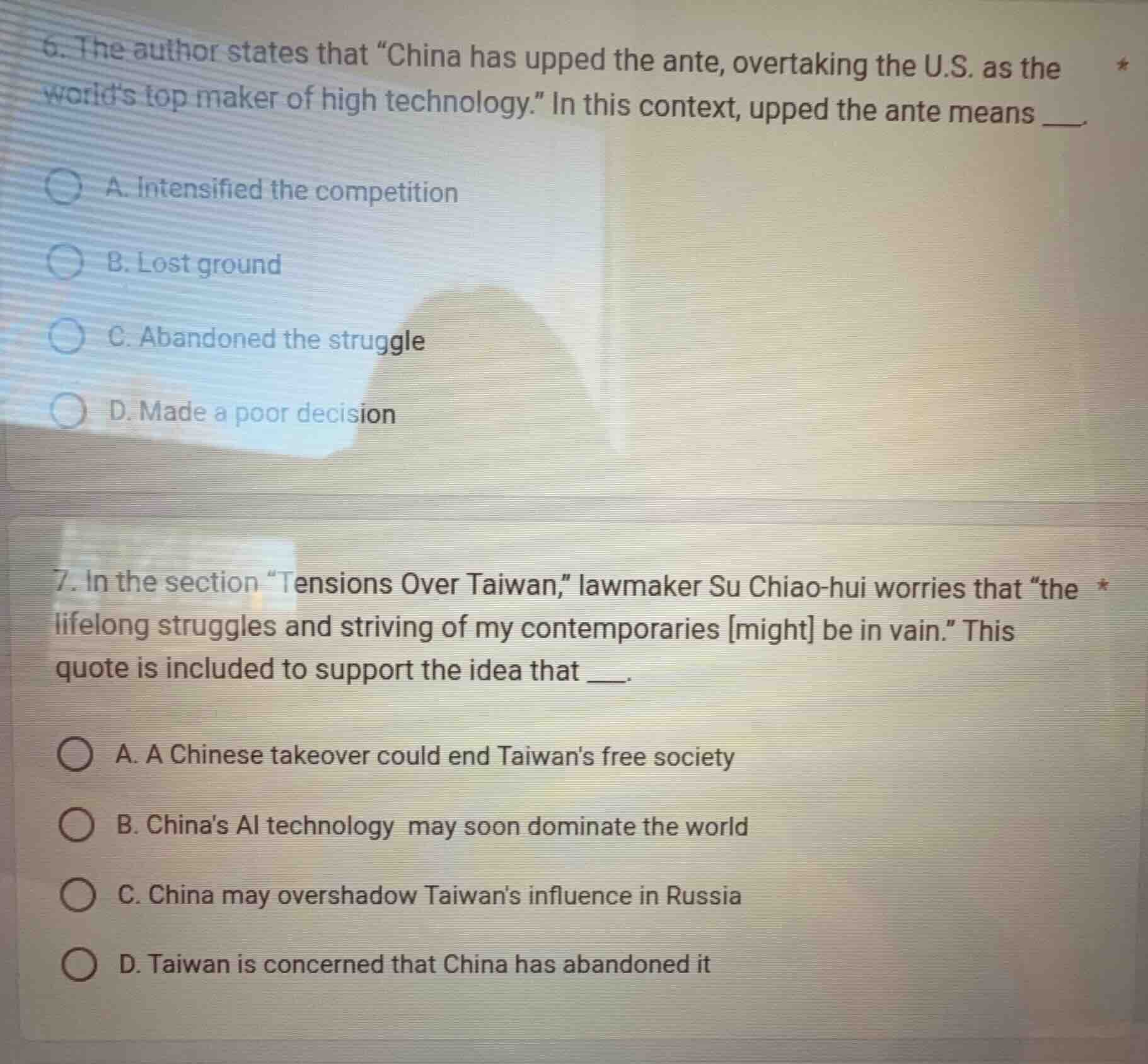 6. the author states that \china has upped the ante, overtaking the u.s…