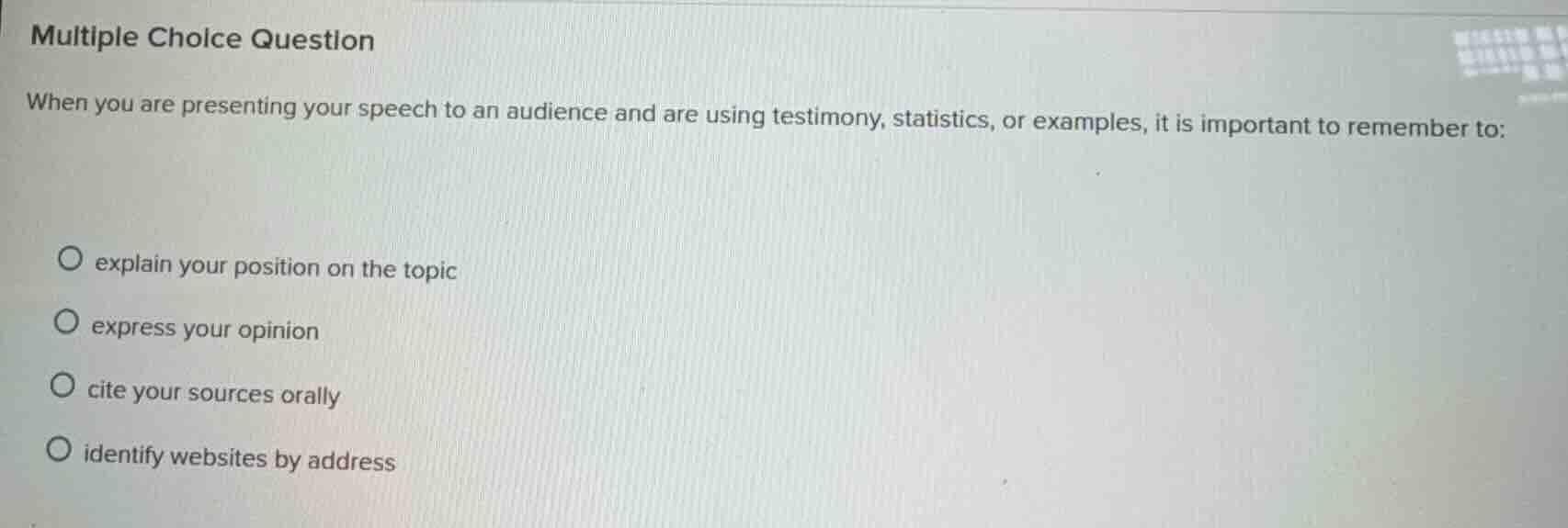 multiple choice question when you are presenting your speech to an audi…