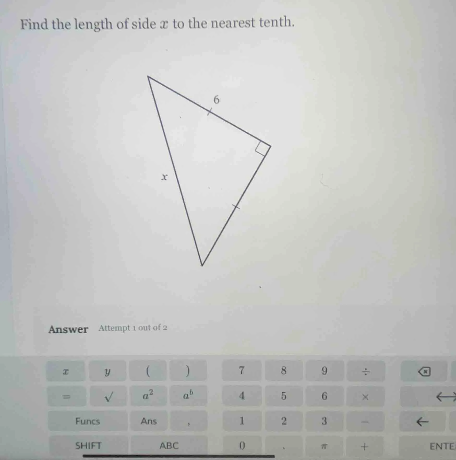 find the length of side x to the nearest tenth.