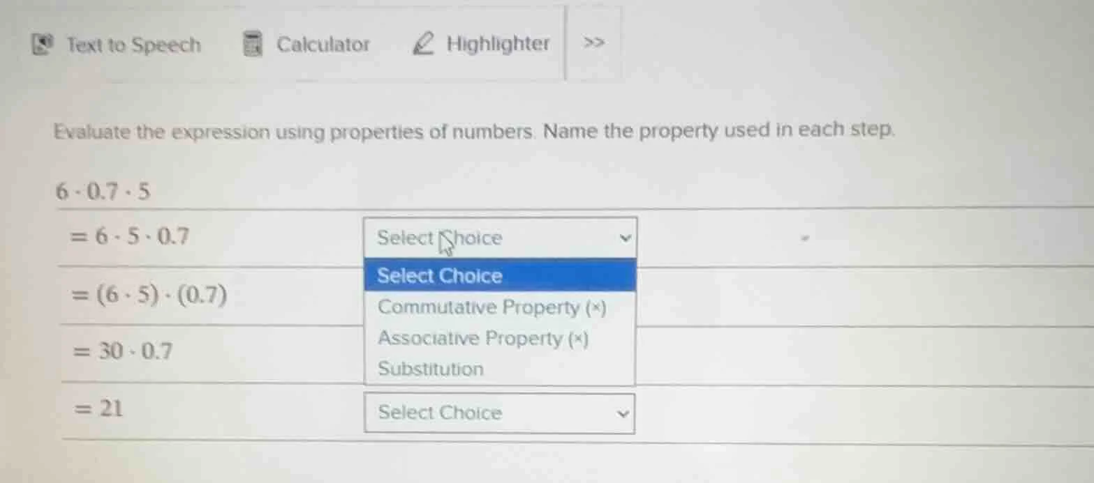evaluate the expression using properties of numbers. name the property …