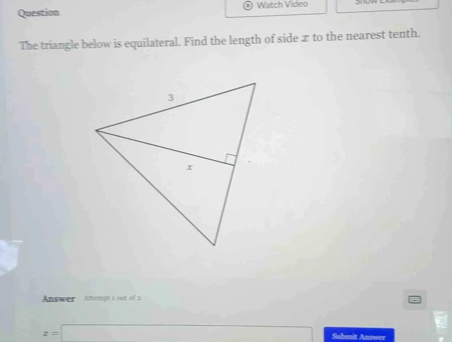 question the triangle below is equilateral. find the length of side x t…