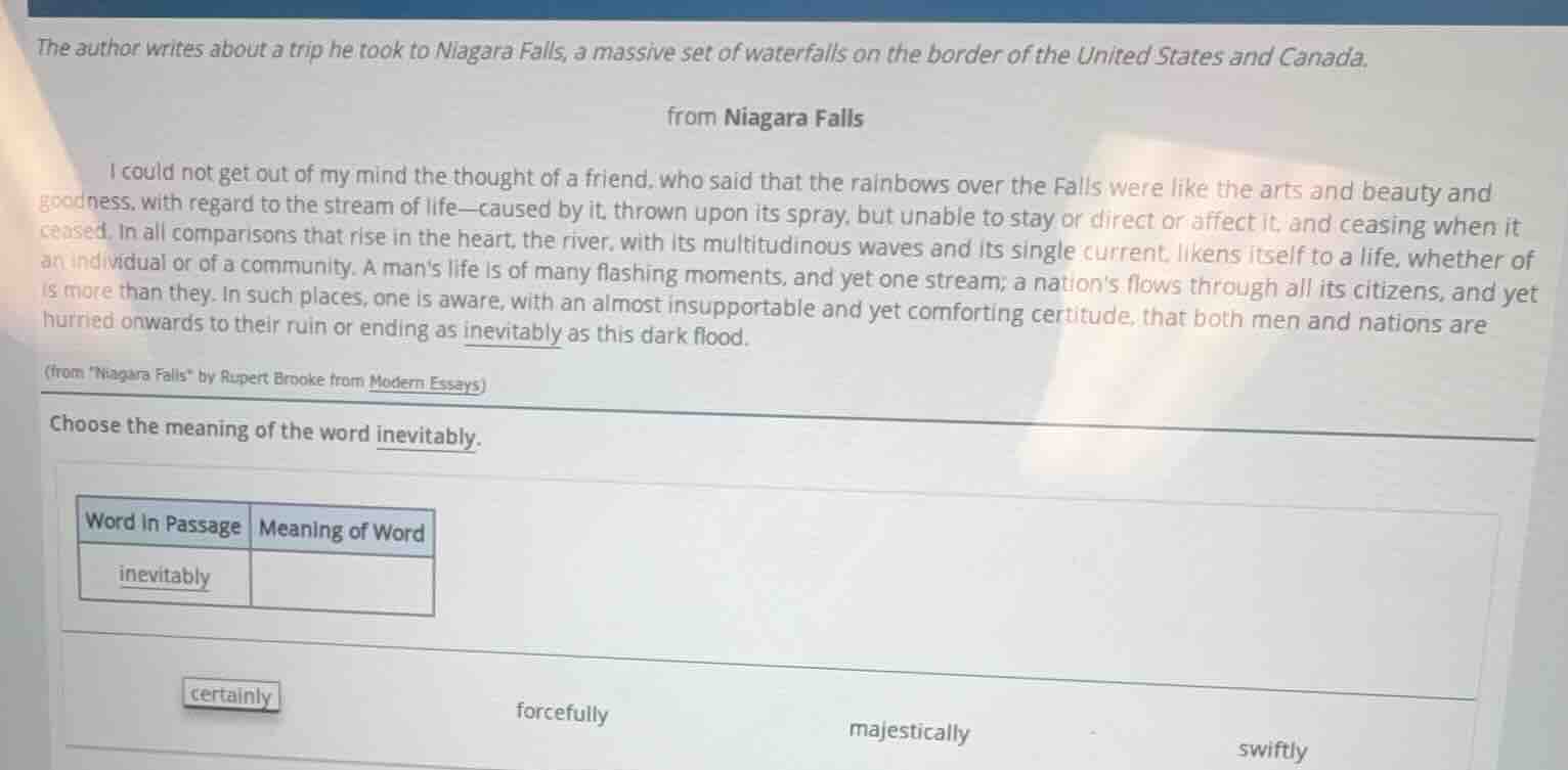 the author writes about a trip he took to niagara falls, a massive set …