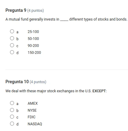 pregunta 9 (4 puntos) a mutual fund generally invests in ___ different …