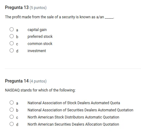 pregunta 13 (5 puntos) the profit made from the sale of a security is k…