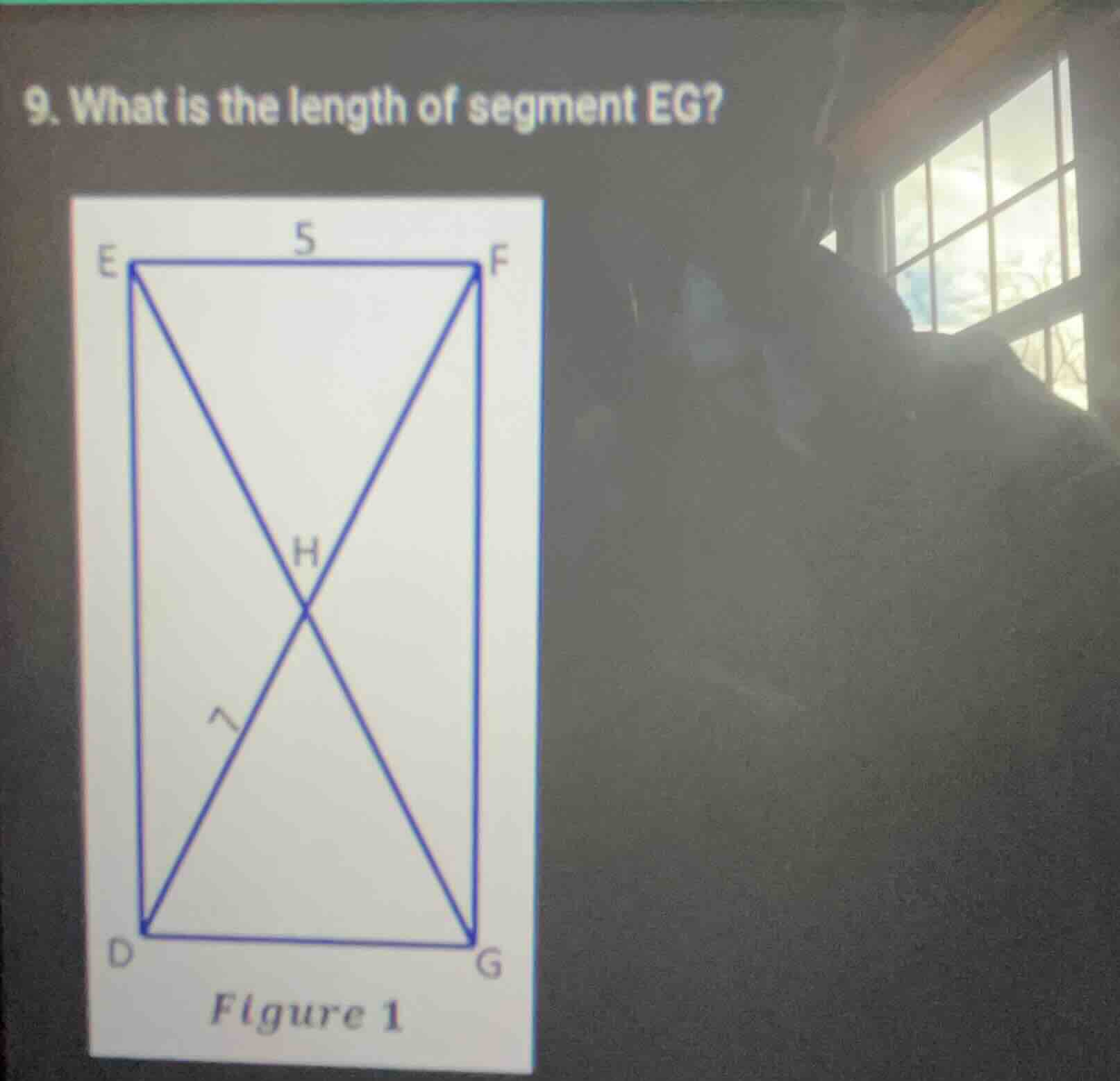 9. what is the length of segment eg? figure 1 shows a rectangle efgd wi…