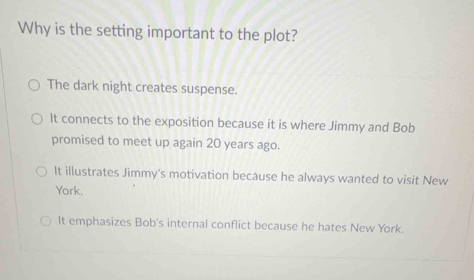 why is the setting important to the plot? the dark night creates suspen…