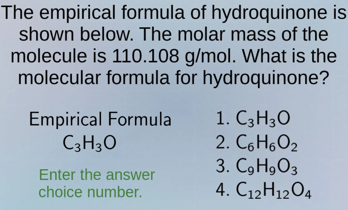the empirical formula of hydroquinone is shown below. the molar mass of…