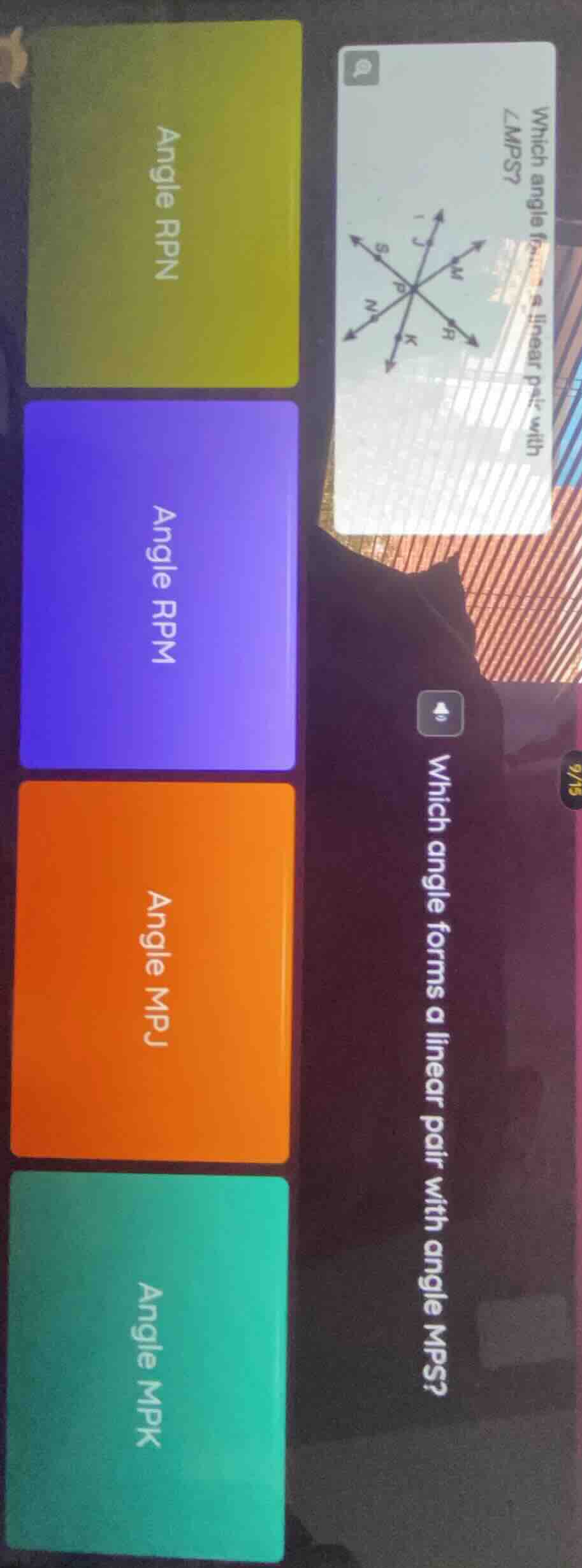 which angle forms a linear pair with ∠mps? angle rpn angle rpm angle mp…