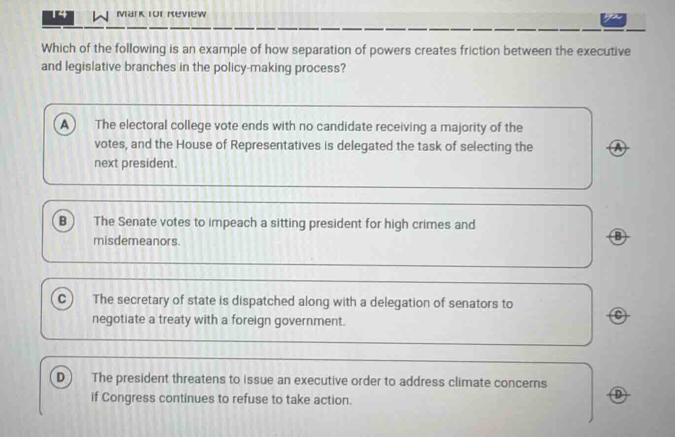 which of the following is an example of how separation of powers create…