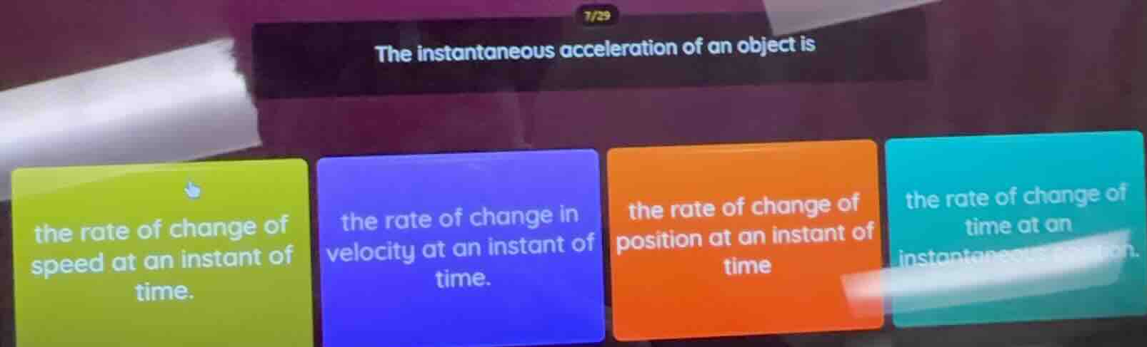 the instantaneous acceleration of an object is the rate of change of sp…