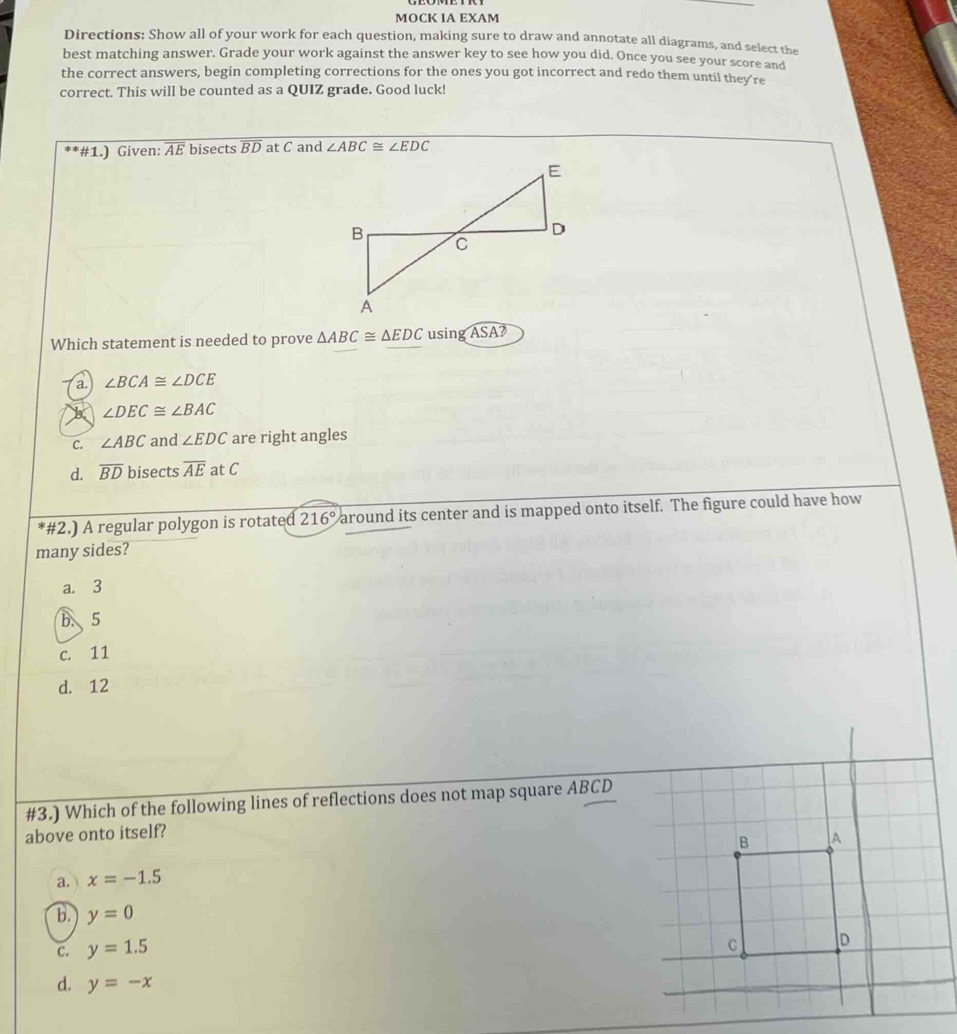geometry mock ia exam directions: show all of your work for each questi…