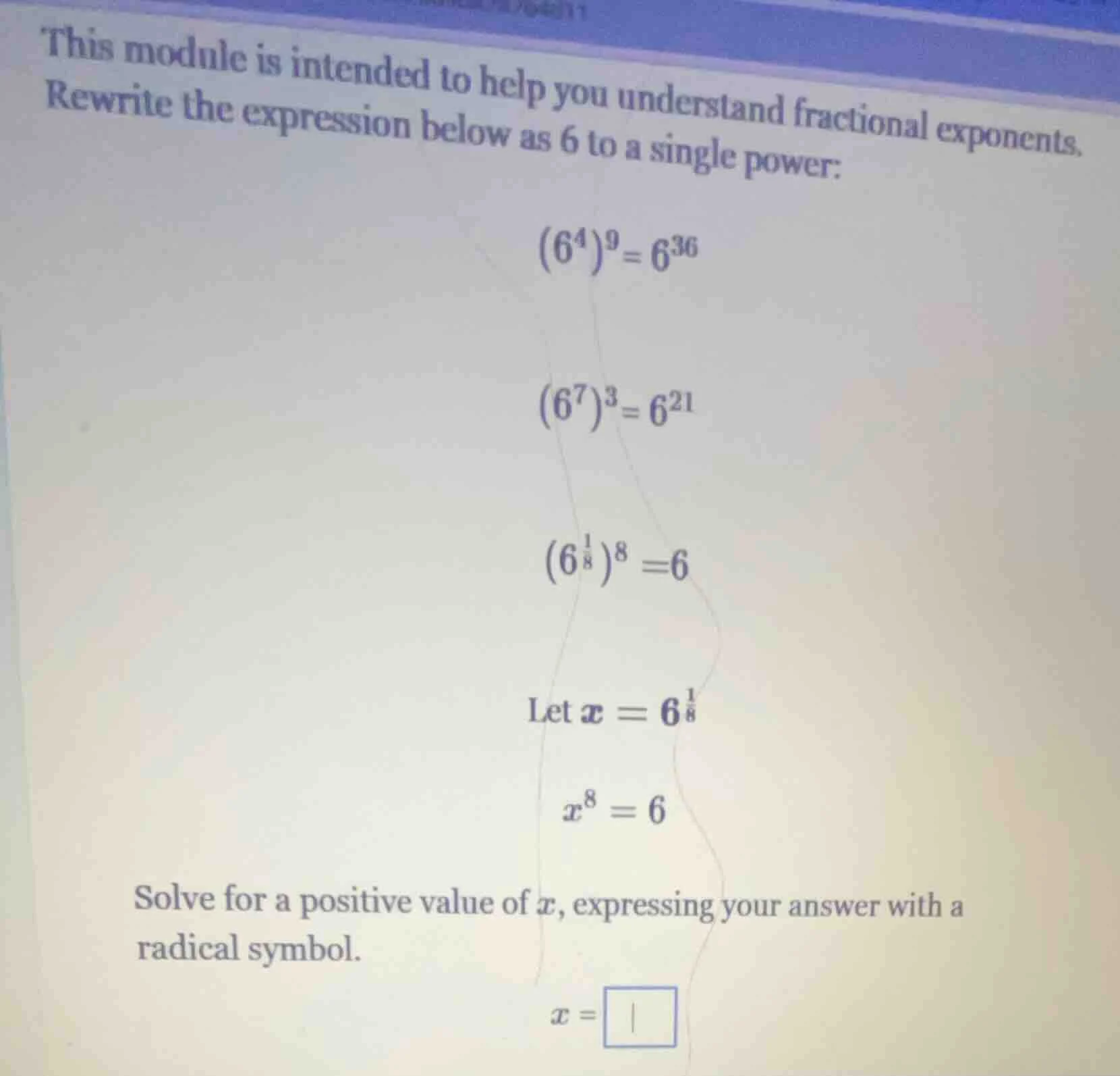 this module is intended to help you understand fractional exponents. re…