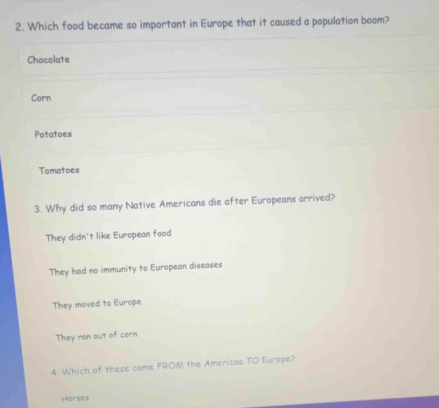 2. which food became so important in europe that it caused a population…