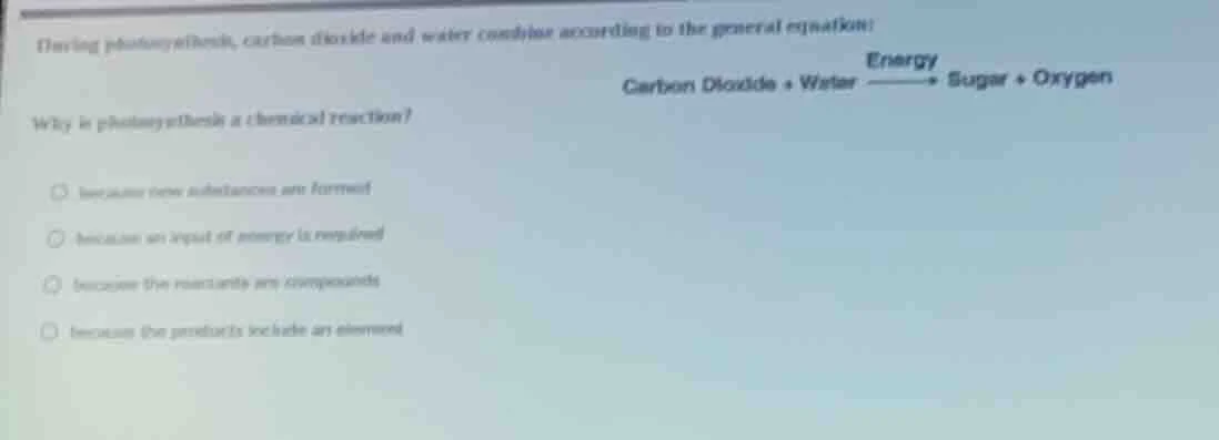 during photosynthesis, carbon dioxide and water combine according to th…