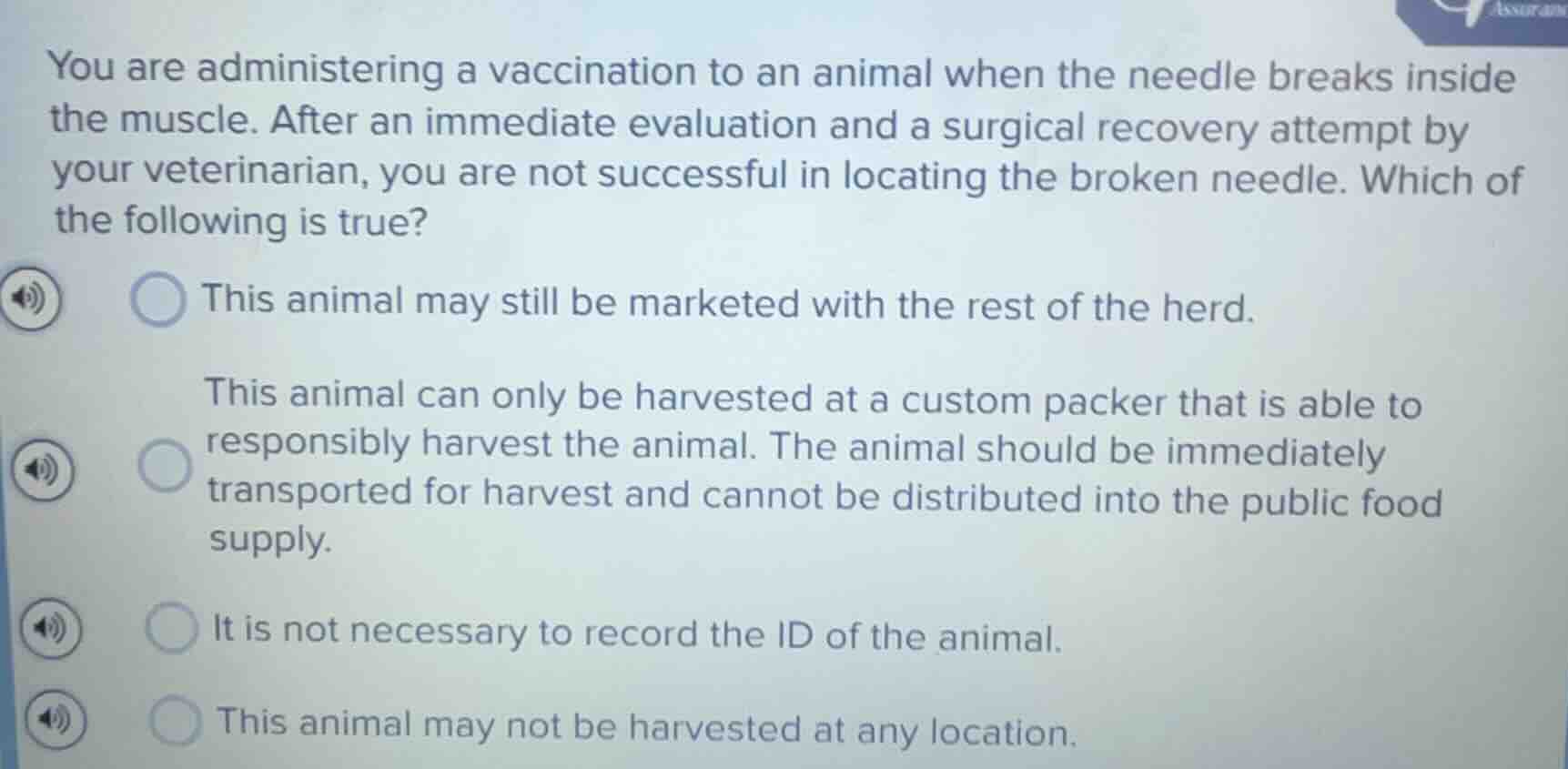 you are administering a vaccination to an animal when the needle breaks…