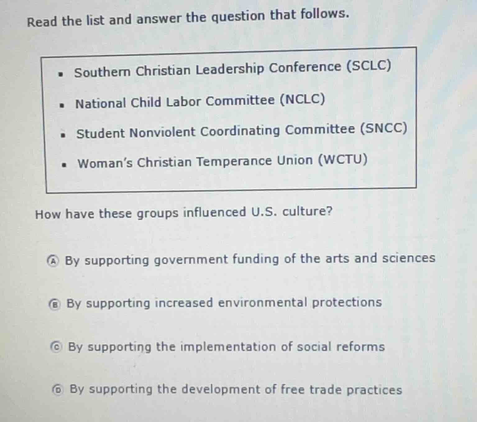read the list and answer the question that follows. - southern christia…