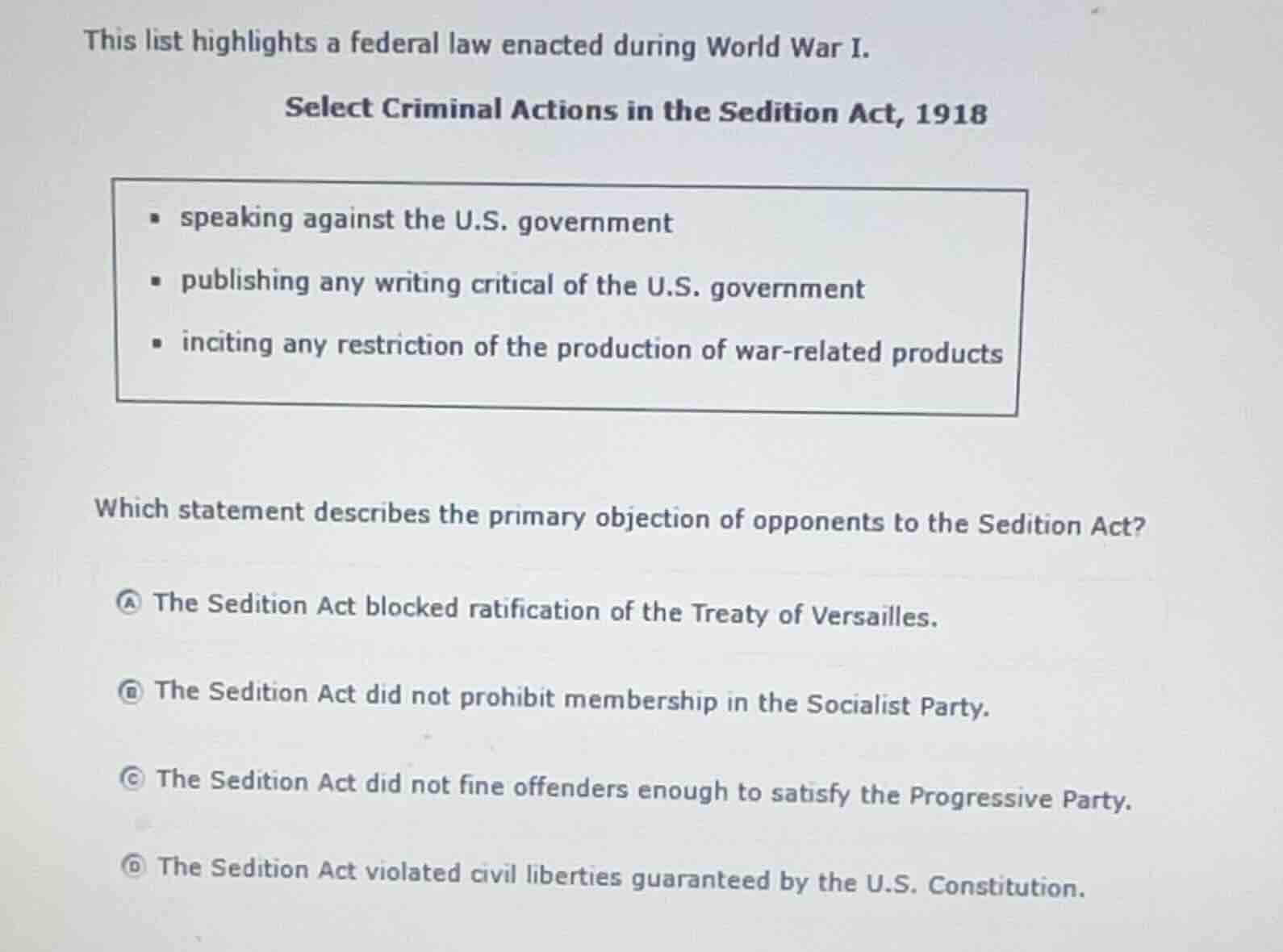 this list highlights a federal law enacted during world war i. select c…