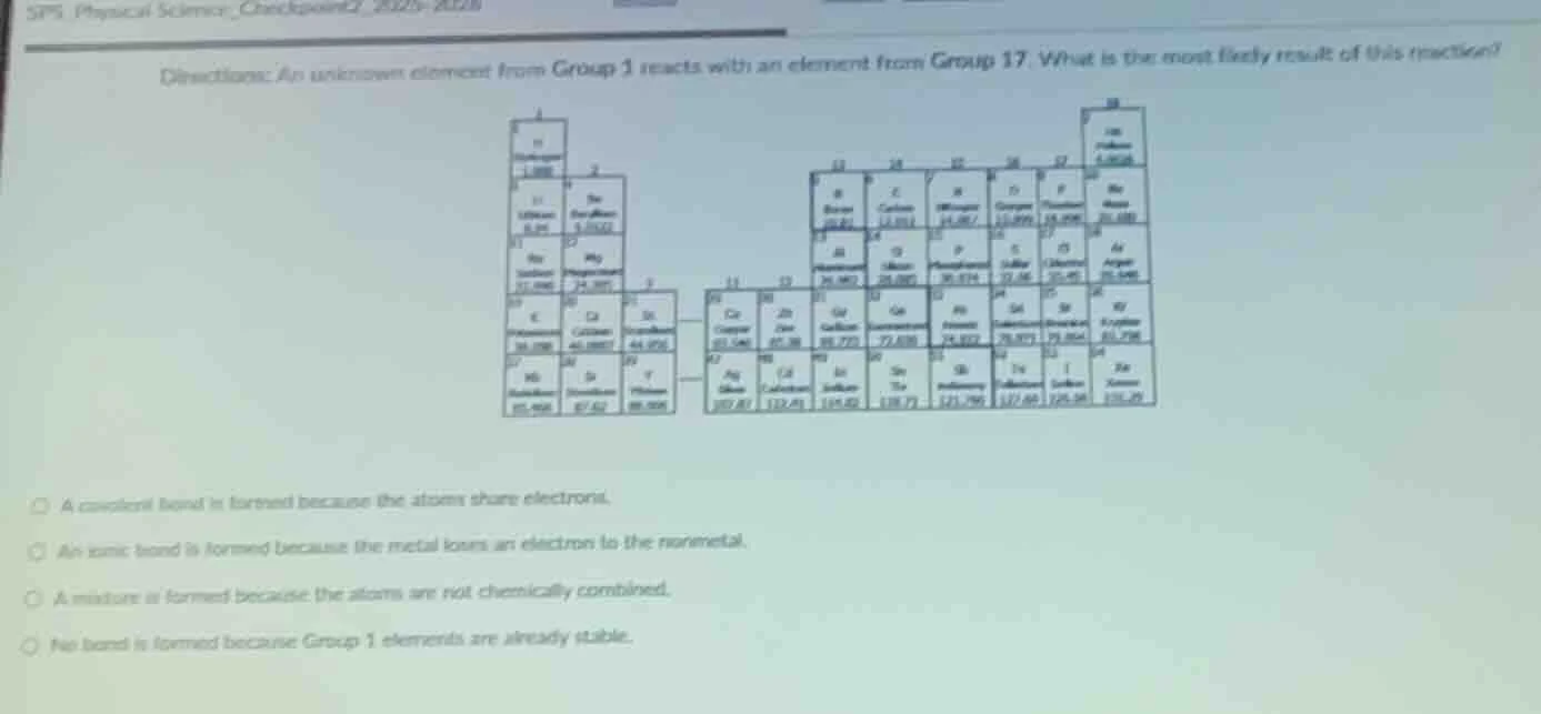 directions: an unknown element from group 1 reacts with an element from…