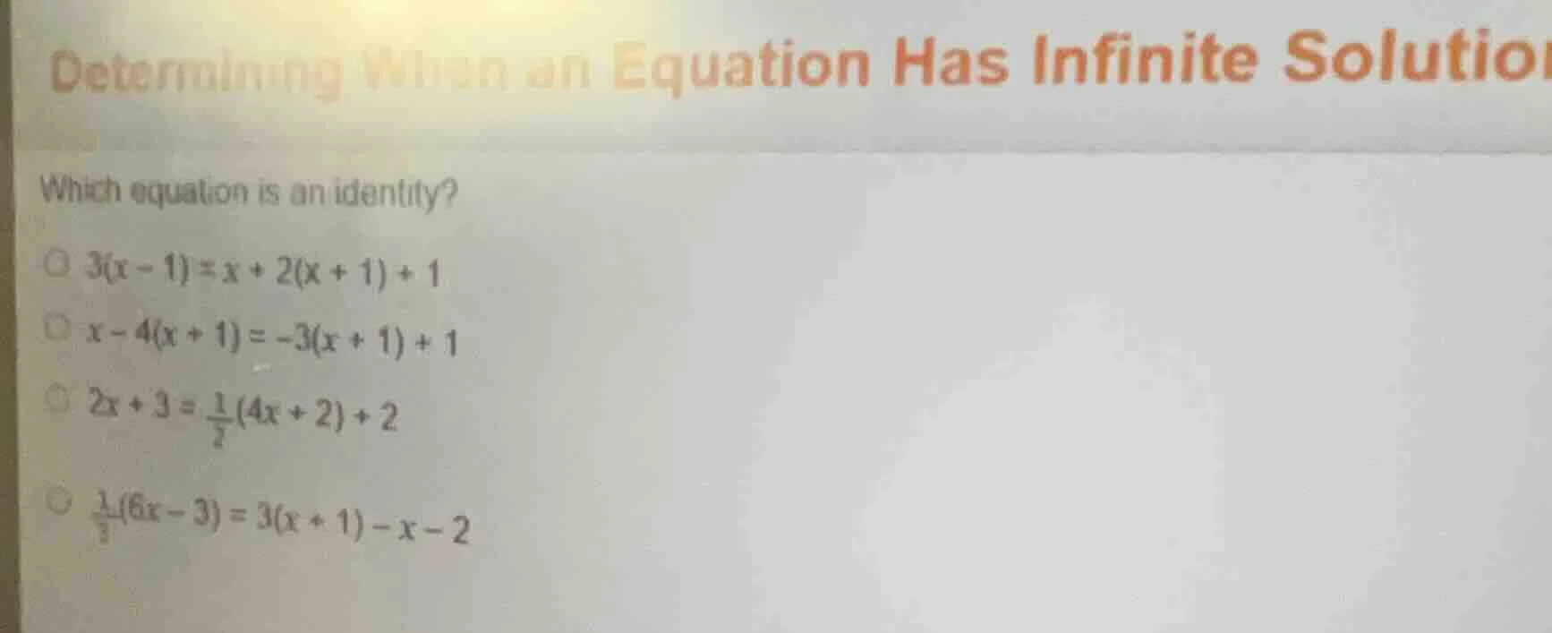 determining when an equation has infinite solutions which equation is a…
