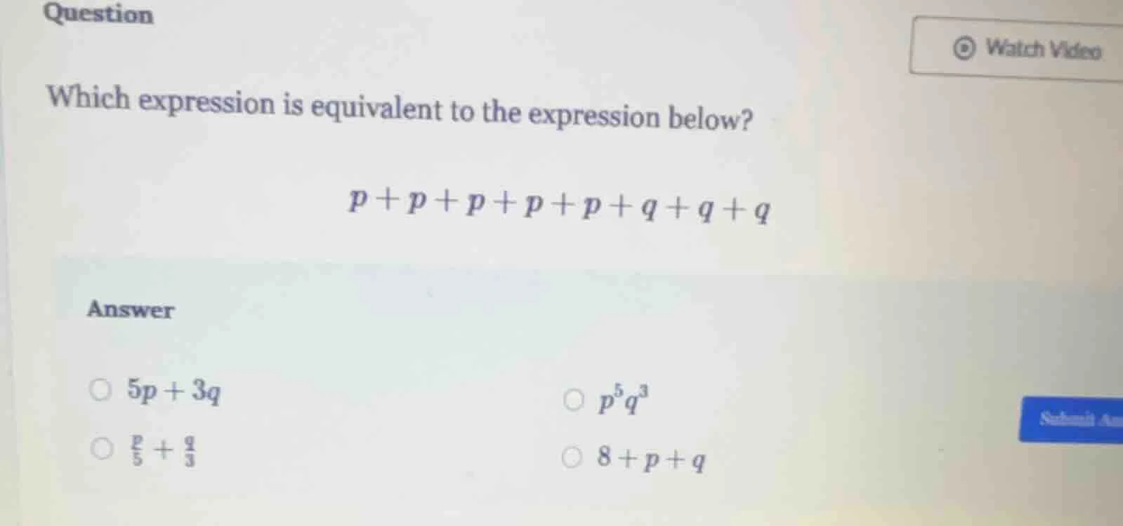 question which expression is equivalent to the expression below? $p + p…