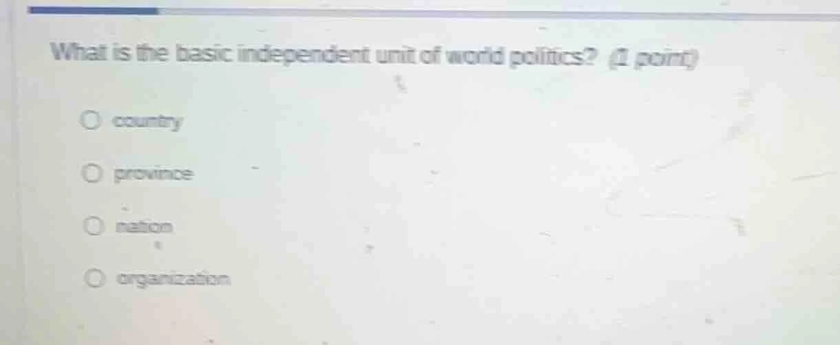 what is the basic independent unit of world politics? (1 point) ○ count…