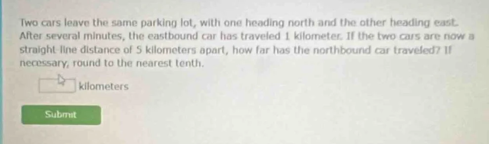 two cars leave the same parking lot, with one heading north and the oth…