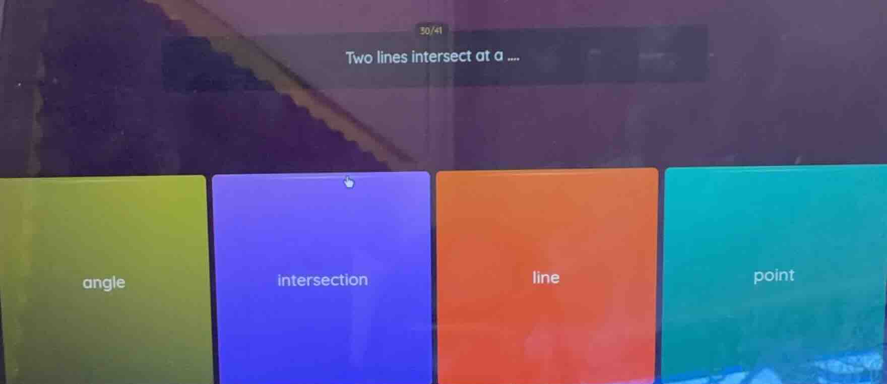 30/41 two lines intersect at a .... angle intersection line point