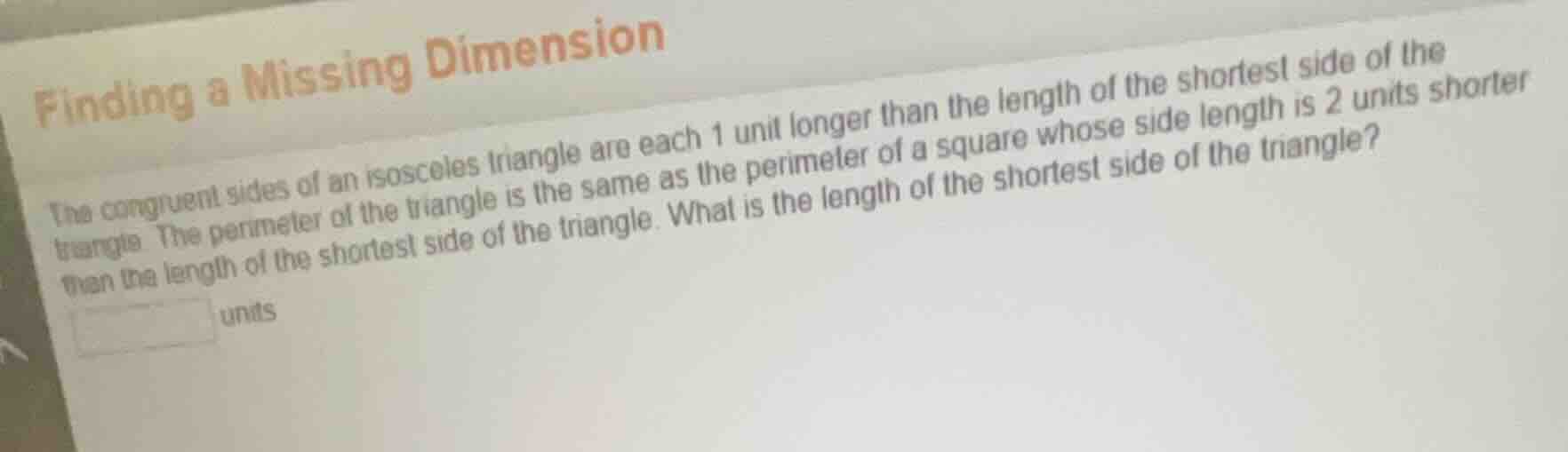 finding a missing dimension the congruent sides of an isosceles triangl…