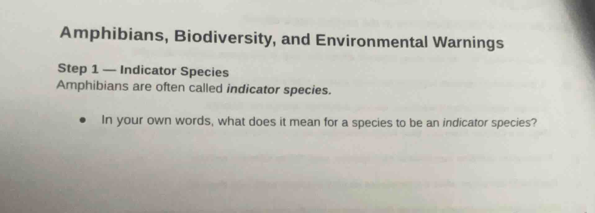 amphibians, biodiversity, and environmental warnings step 1 — indicator…