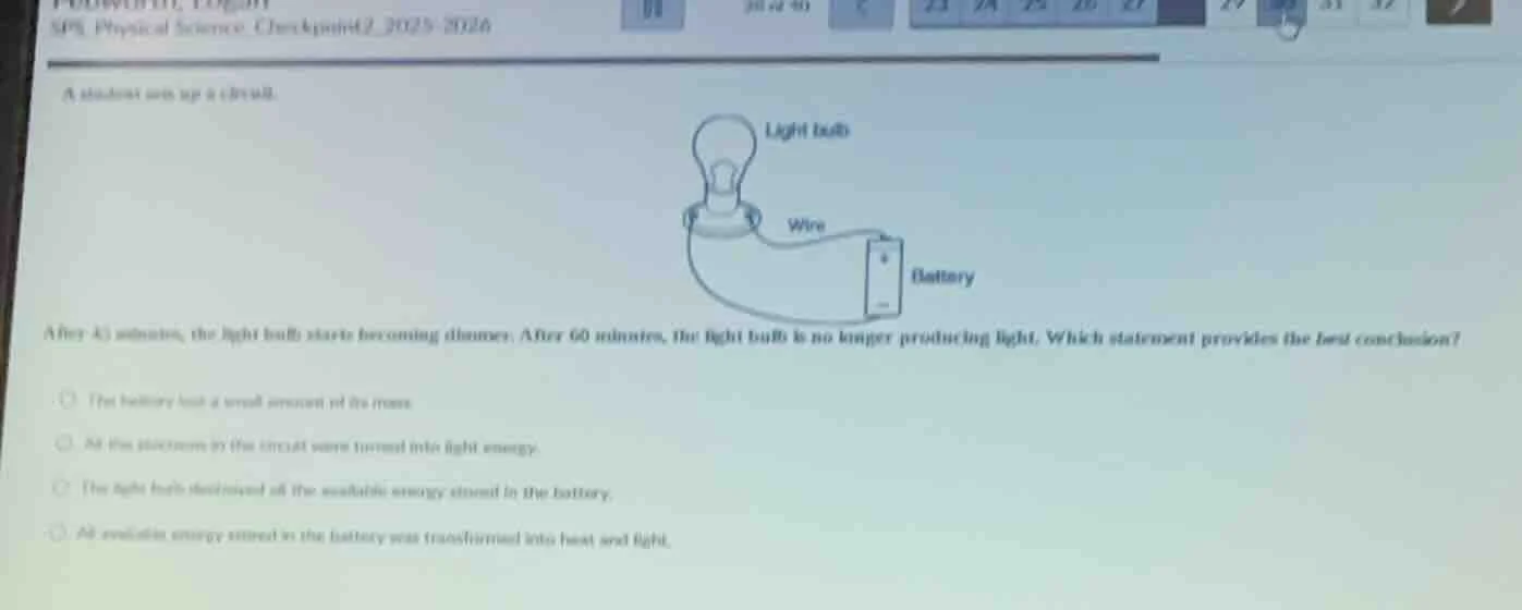 sp8 physical science checkpoint2 2025 - 2026 a student sets up a circui…