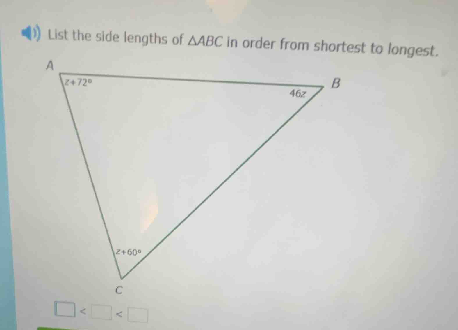 list the side lengths of $\\triangle abc$ in order from shortest to lon…