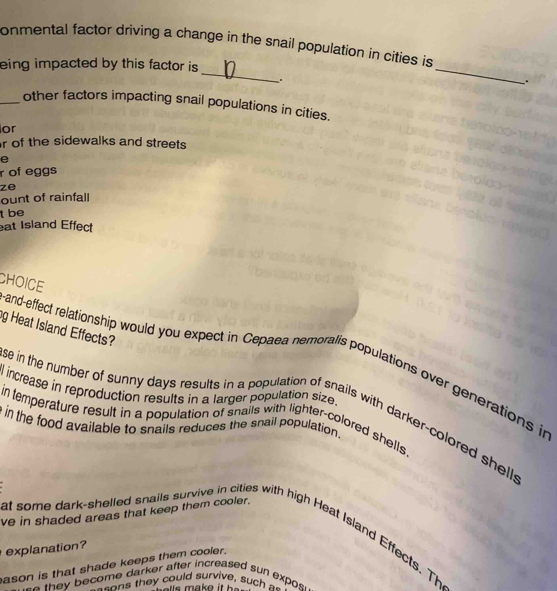 onmental factor driving a change in the snail population in cities is _…
