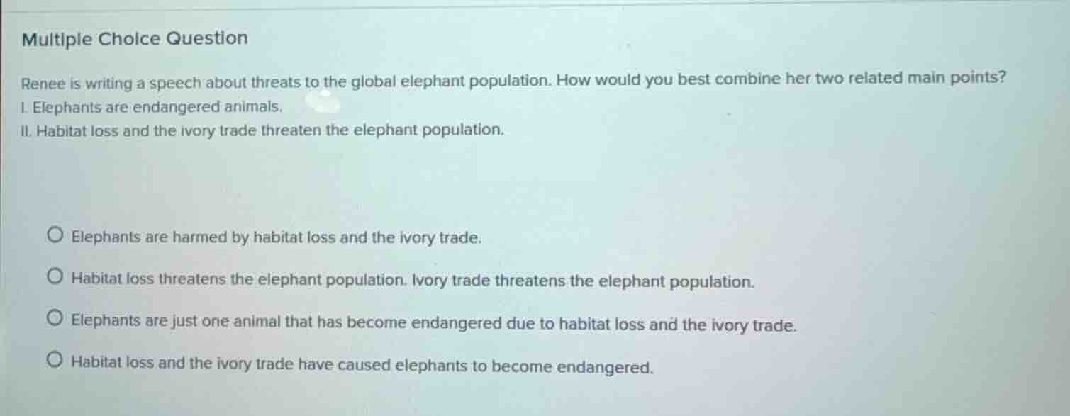 multiple choice question renee is writing a speech about threats to the…