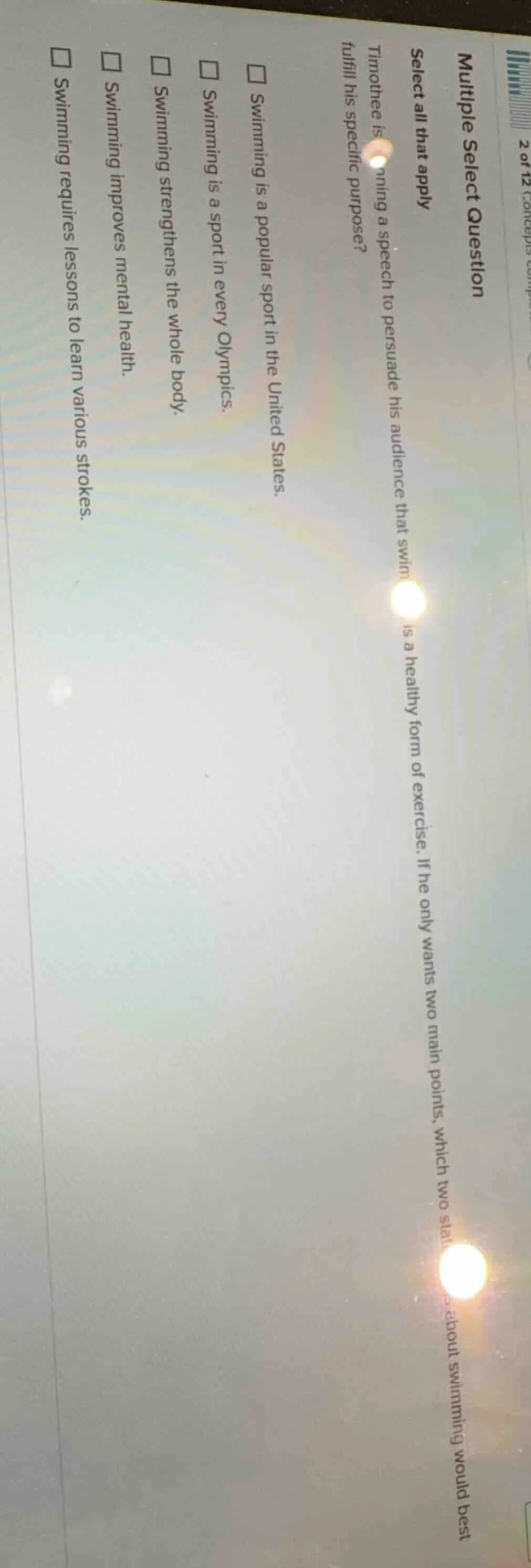 multiple select question select all that apply timothee is nning a spee…