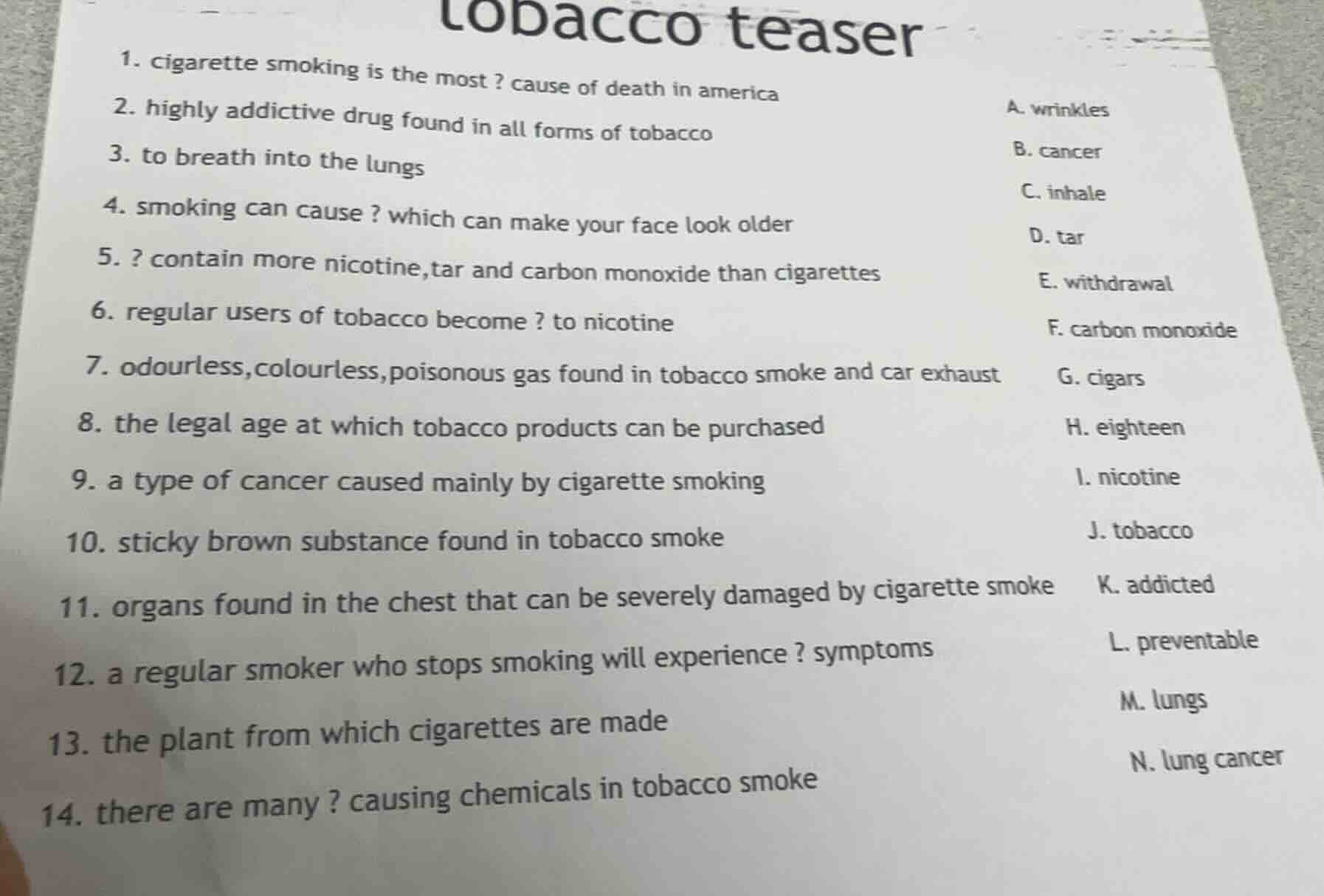 tobacco teaser 1. cigarette smoking is the most? cause of death in amer…
