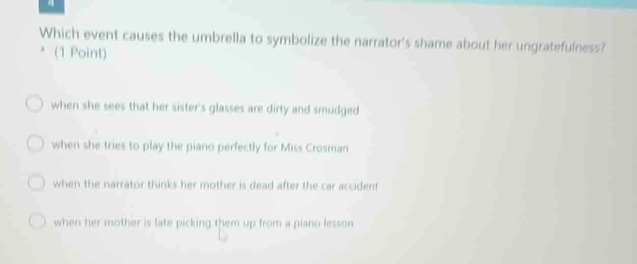 which event causes the umbrella to symbolize the narrators shame about …