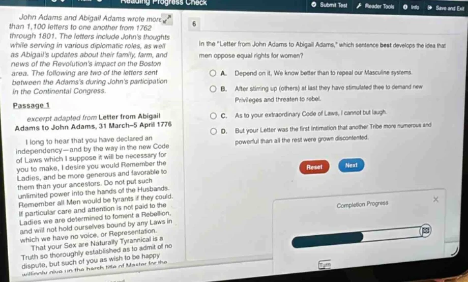 reading progress check john adams and abigail adams wrote more than 1,1…