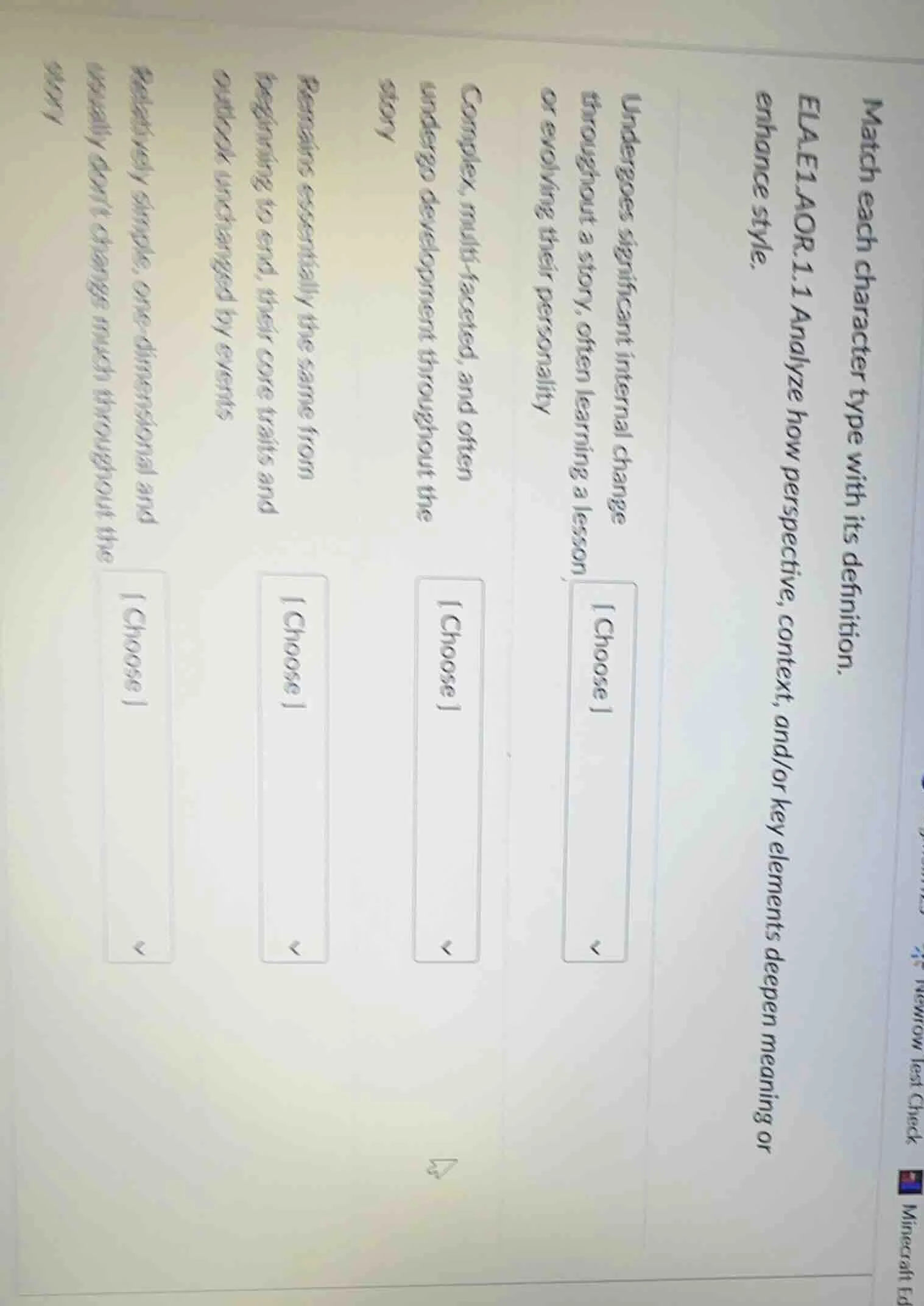 match each character type with its definition. elae1.aor.1.1 analyze ho…