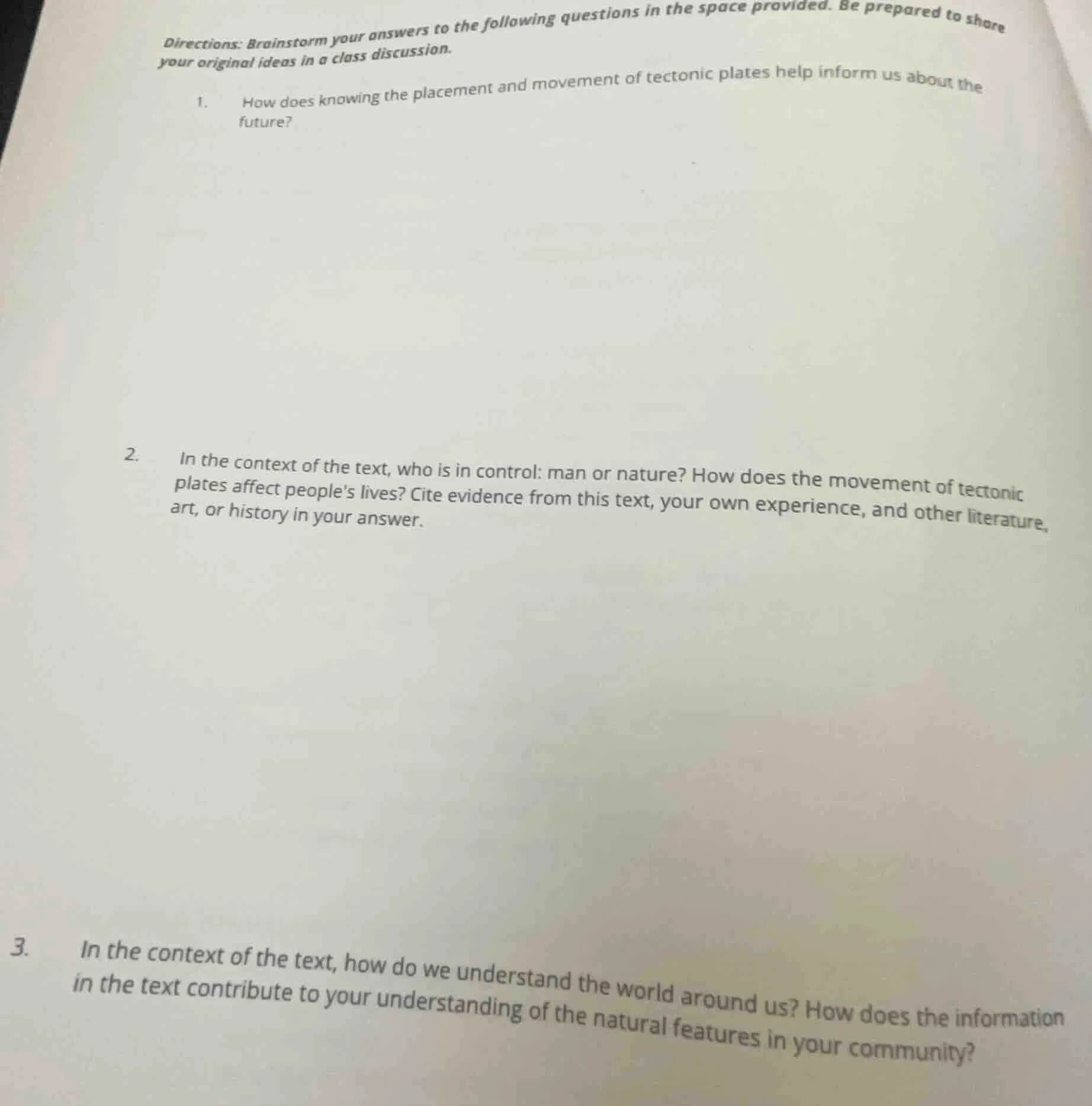 directions: brainstorm your answers to the following questions in the s…