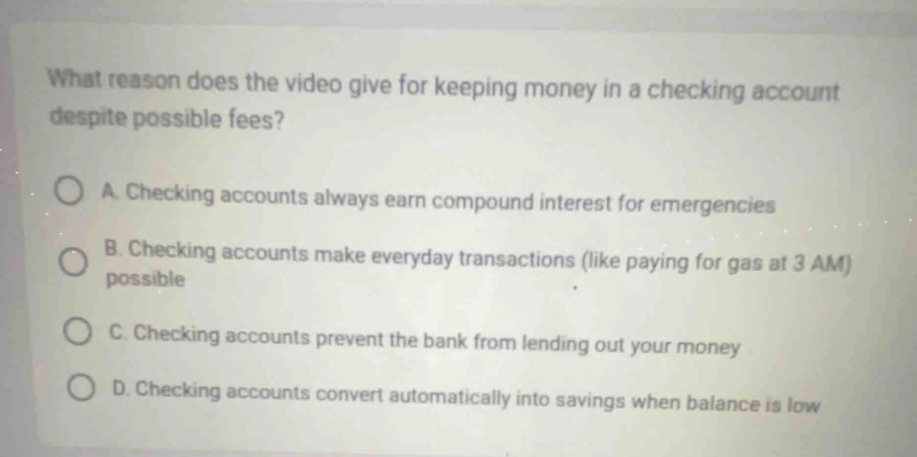 what reason does the video give for keeping money in a checking account…