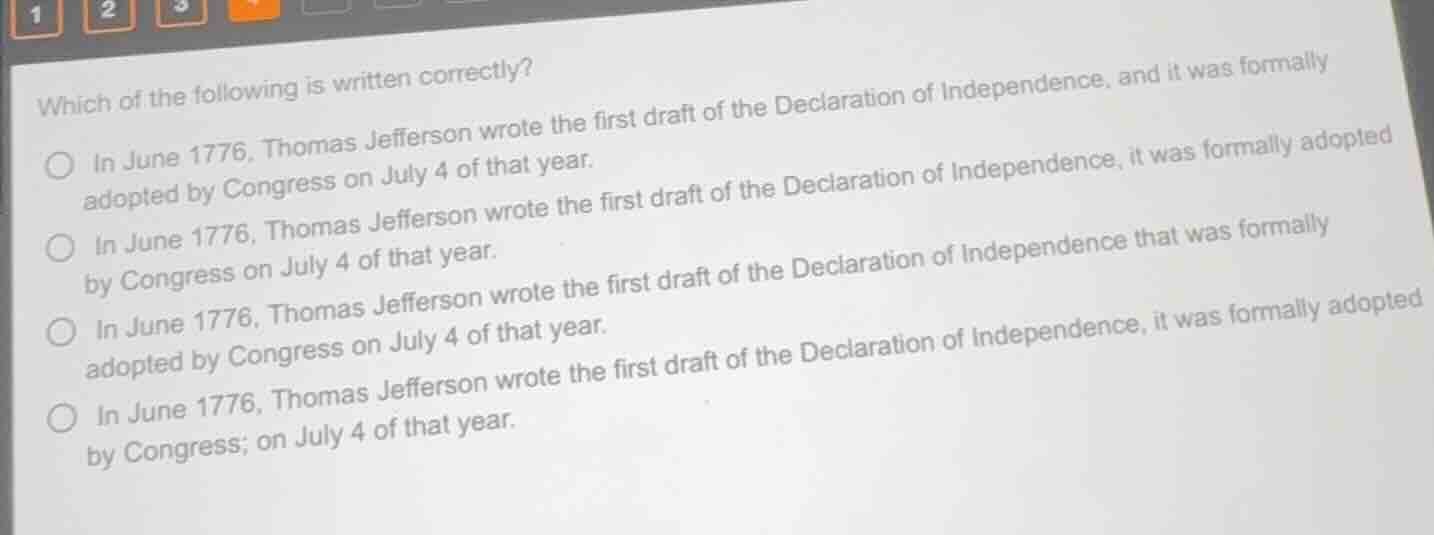 which of the following is written correctly? in june 1776, thomas jeffe…