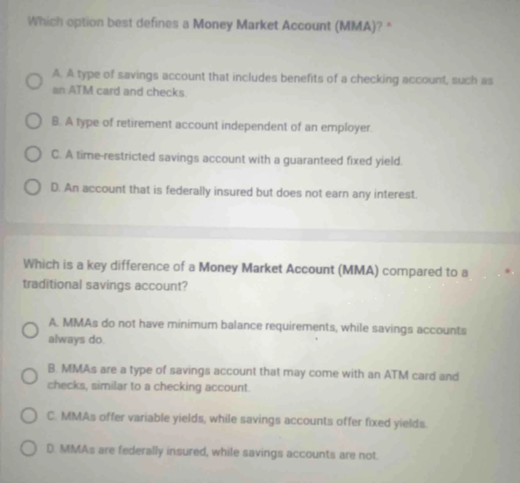 which option best defines a money market account (mma)? a. a type of sa…