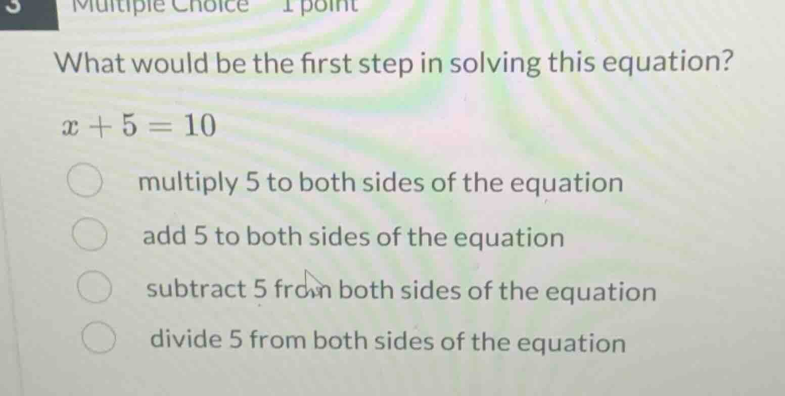 multiple choice 1 point what would be the first step in solving this eq…