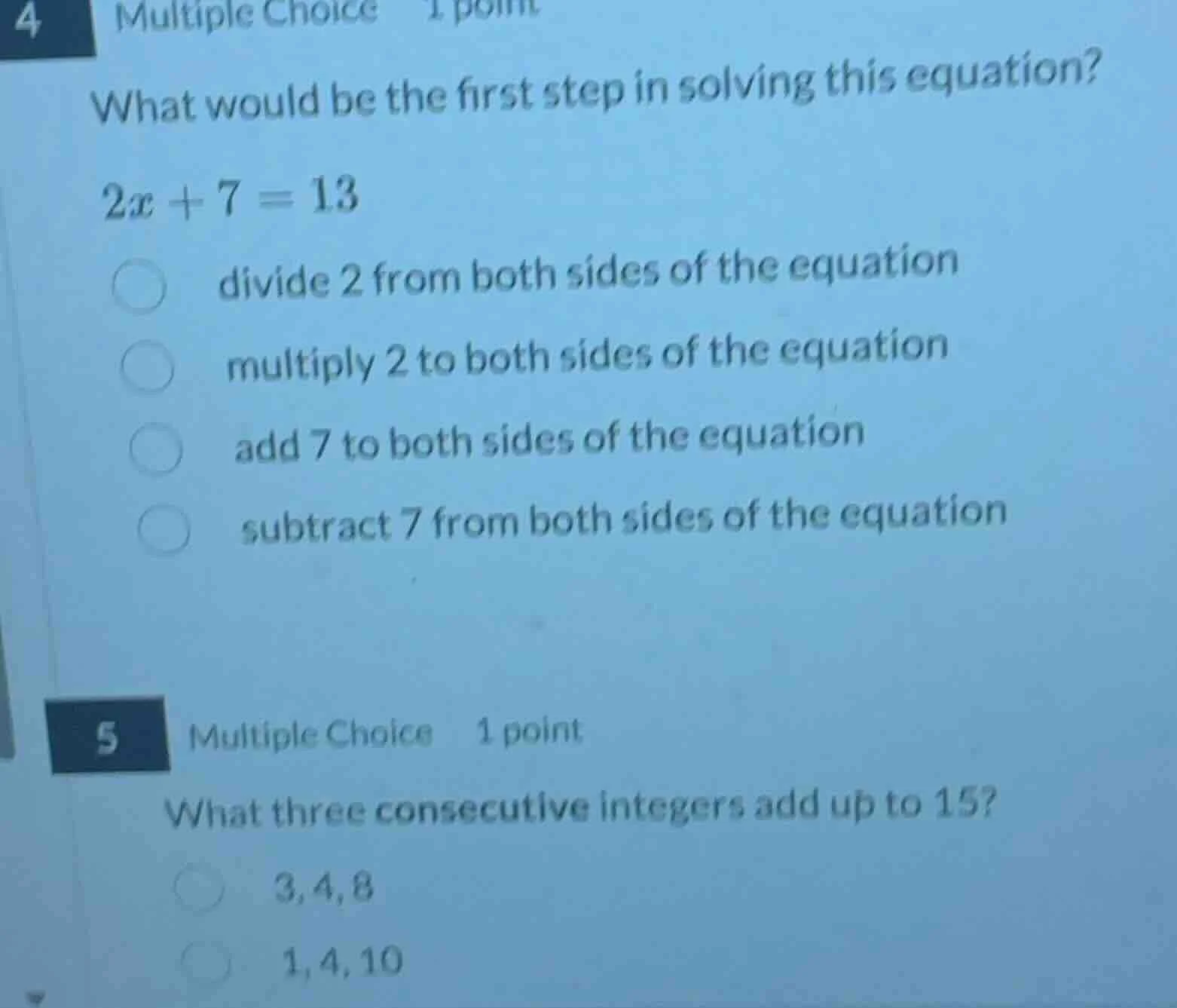 4 multiple choice 1 point what would be the first step in solving this …