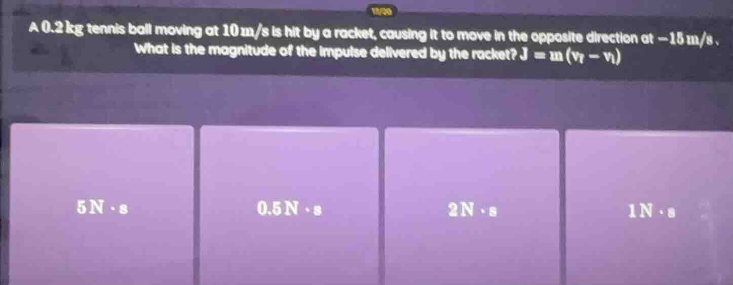 a 0.2 kg tennis ball moving at 10 m/s is hit by a racket, causing it to…