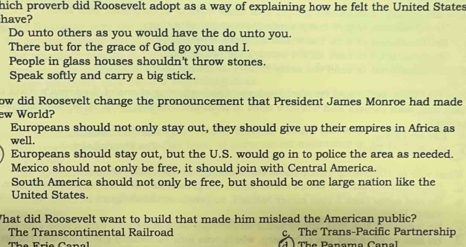 which proverb did roosevelt adopt as a way of explaining how he felt th…