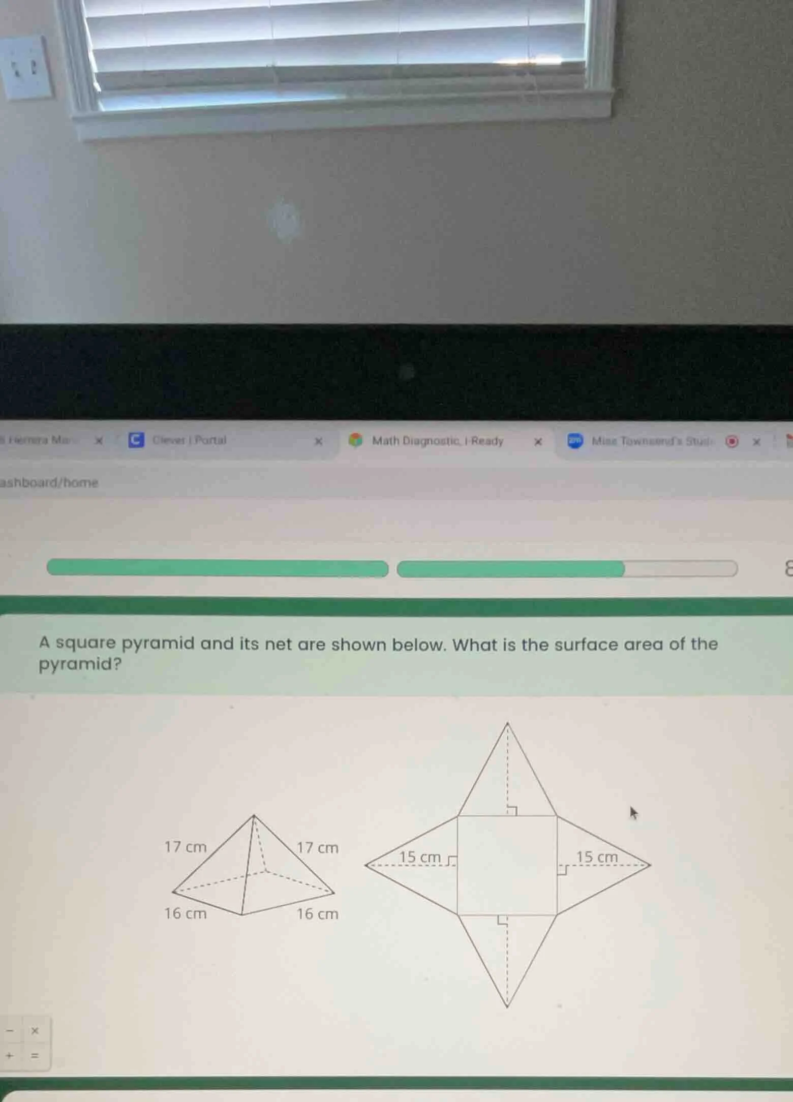 a square pyramid and its net are shown below. what is the surface area …